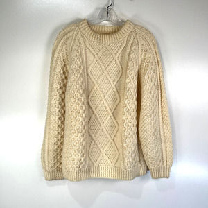 Ivory Cable Knit Sweater Handmade Vintage Pullover Irish Fisherman